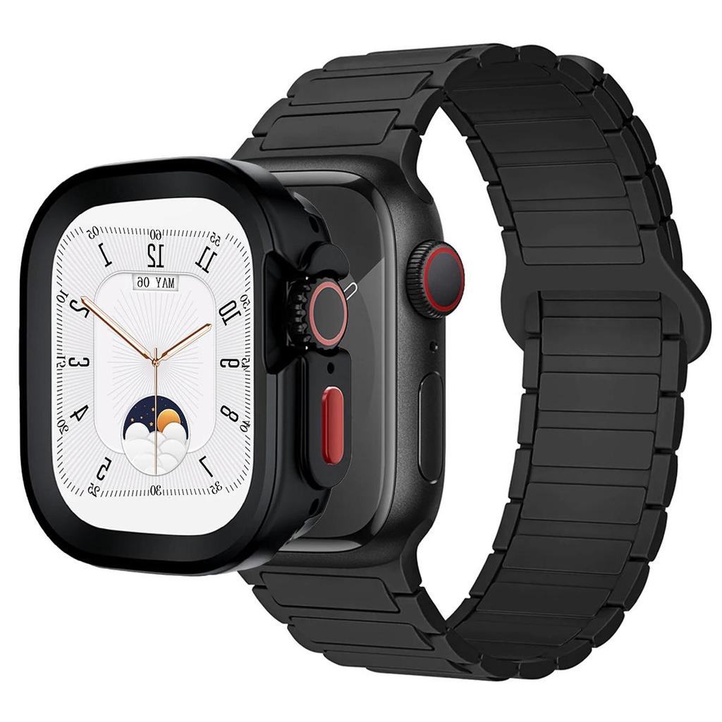 Magnetic Loop+silicone case for Apple Watch 42mm 46mm 44mm 40mm 49mm 45mm 41mm iWatch Series 11 SE 3 Ultra 3 10 9 8 7 6 5 Strap