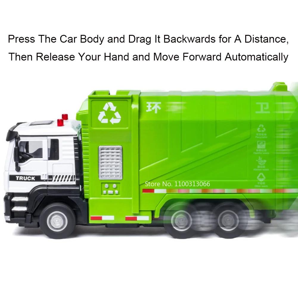1/50 Sanitation Garbage Truck Alloy Models Cars Toys Light Sound Sprinkler Trucks Wheel Pull Back Vehicle for Boys Birthday Gift