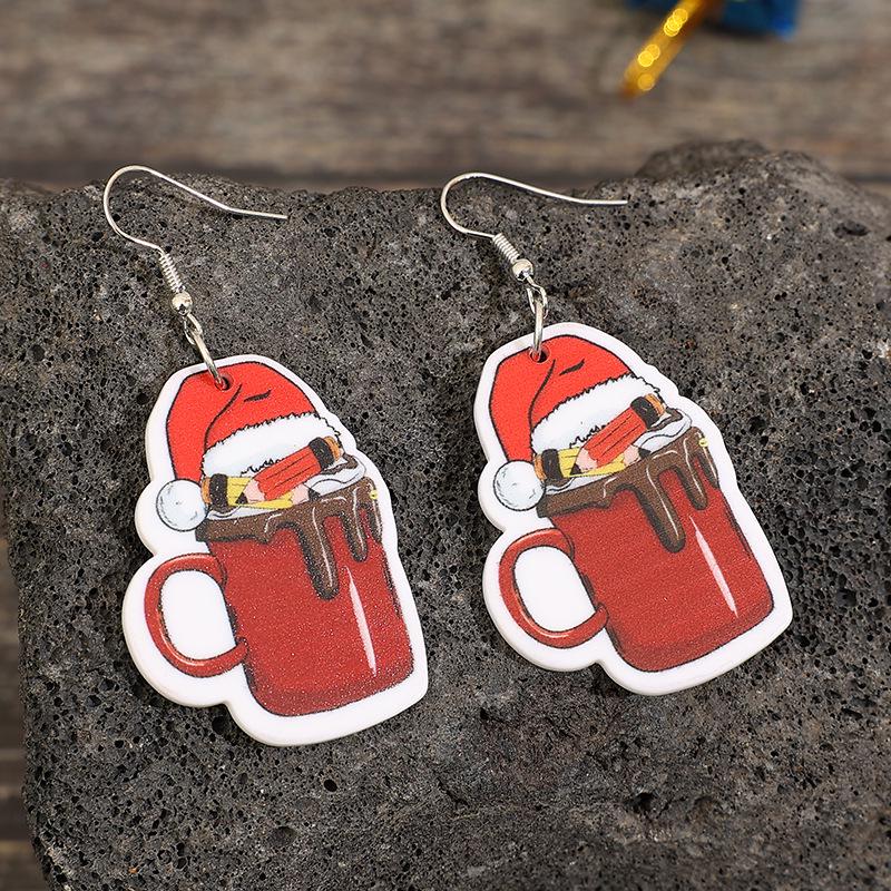 Cross-border Retro Cartoon Santa Claus Cup Earrings