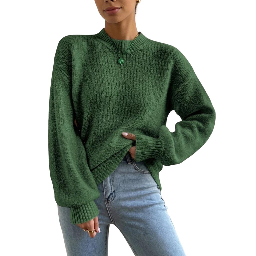 Women's Casual Color Mock Neck Long Sleeve Pullover Sweater Knit Top