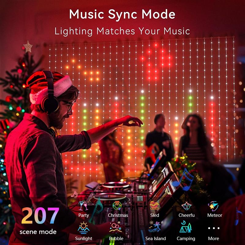 Smart LED Curtain Light RGB Fairy Garland Lights APP Control DIY Pattern Music Ambient Lighting for Home Party Christmas Decor