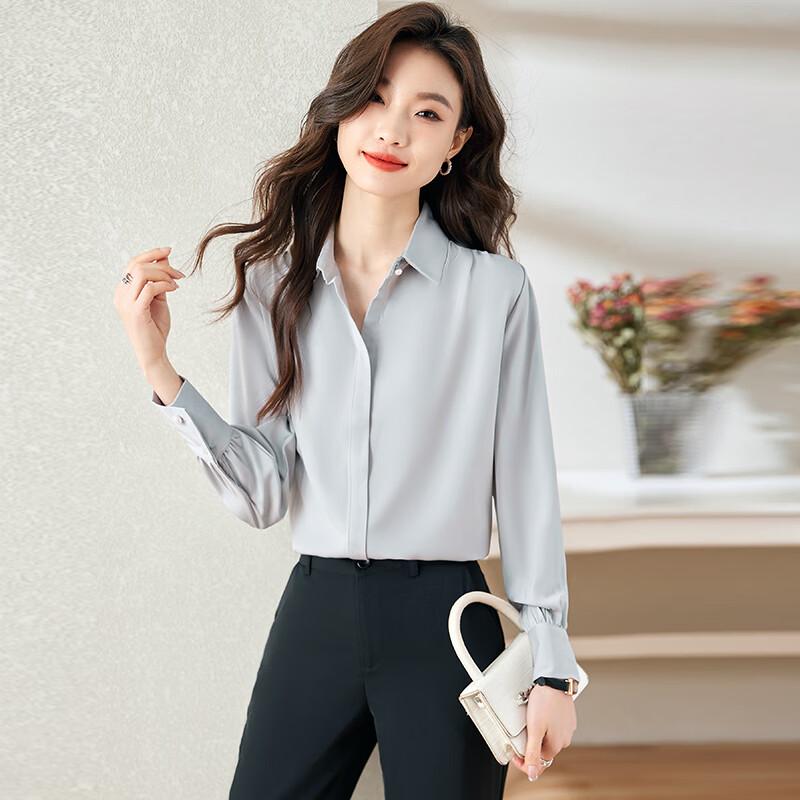 Women s Hidden Placket Long-Sleeve Formal Shirt S
