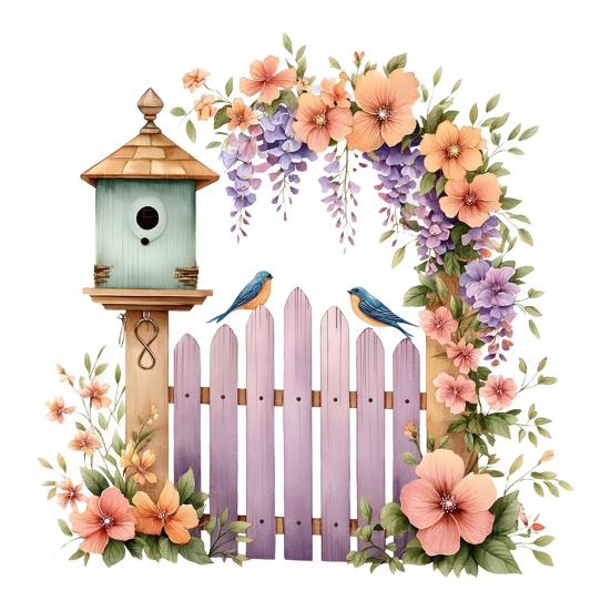 

Весенняя наклейка на окно Большой забор Птичье гнездо Цветы Стикер Многоразовые ПВХ Статические наклейки на стекло для декора дома и офиса A