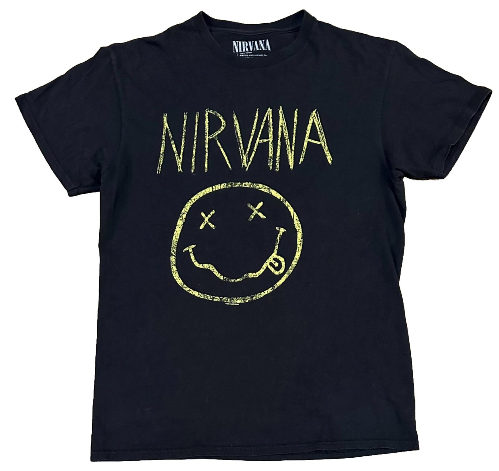 Nirvana Smiley Face Logo Kurt Cobain Black T Shirt Adult Size Medium (2017) L