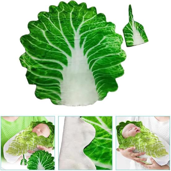 Baby Swaddle Blanket Cabbage Photo Blankets with Hat Infant Swaddle Wrap Unisex Blankets Memory Photography Background Props for Newborn Toddler
