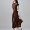 Minimalist printed round neck short sleeved dress for 2026 summer fashion, versatile and slimming, mid length lace up skirt