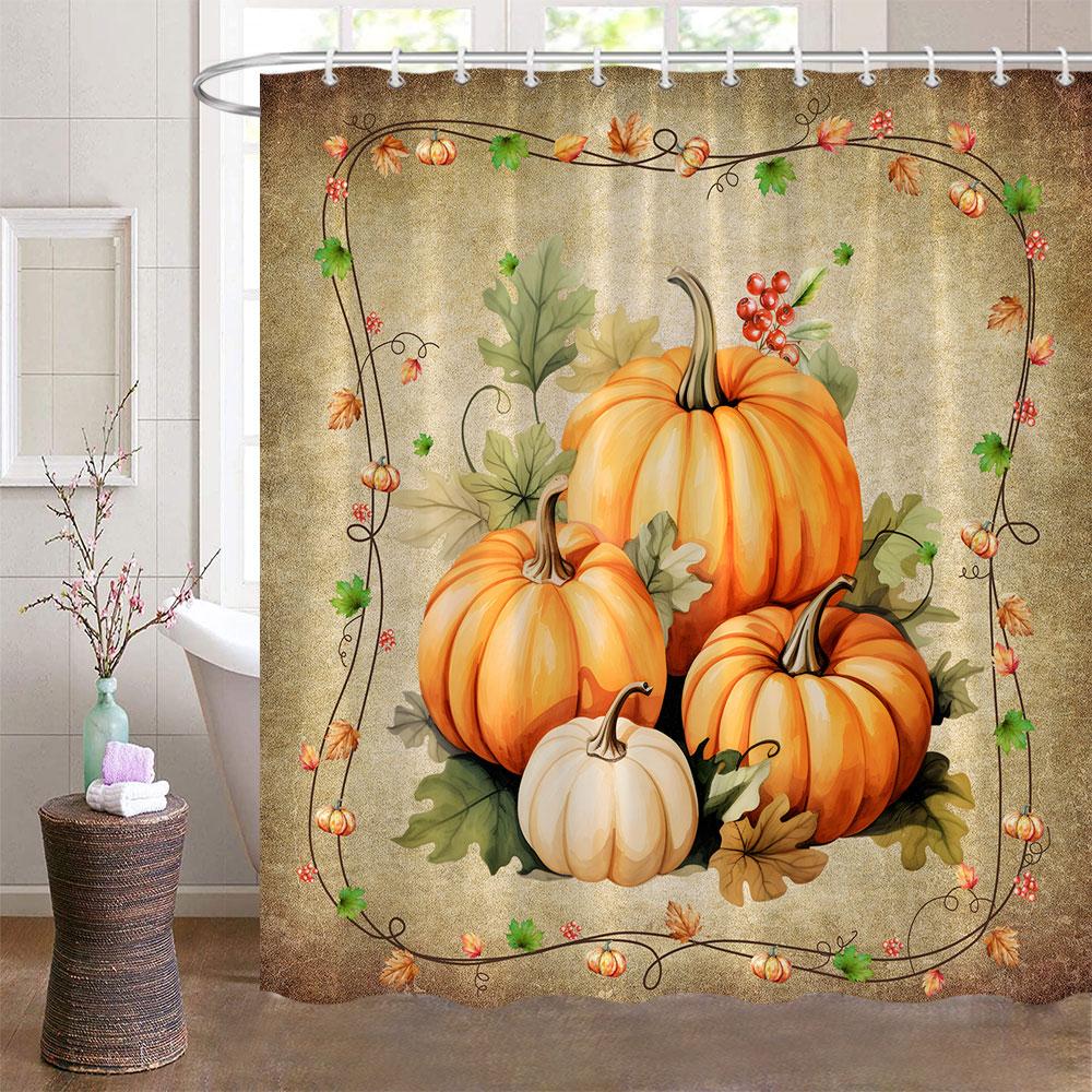 Podzimní sprchové závěsy do koupelny Podzimní sklizeň dýní Statek Den díkůvzdání Halloween sprchová vana s háčky Výzdoba koupelny