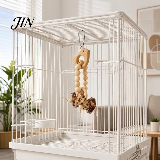 Chew Toy for Parrots Wooden Blocks Parrot Toy, Bird with Beads Rattan Balls or No Paint Dried Star Fruits, Cage Accessory Small Medium Cockatiels