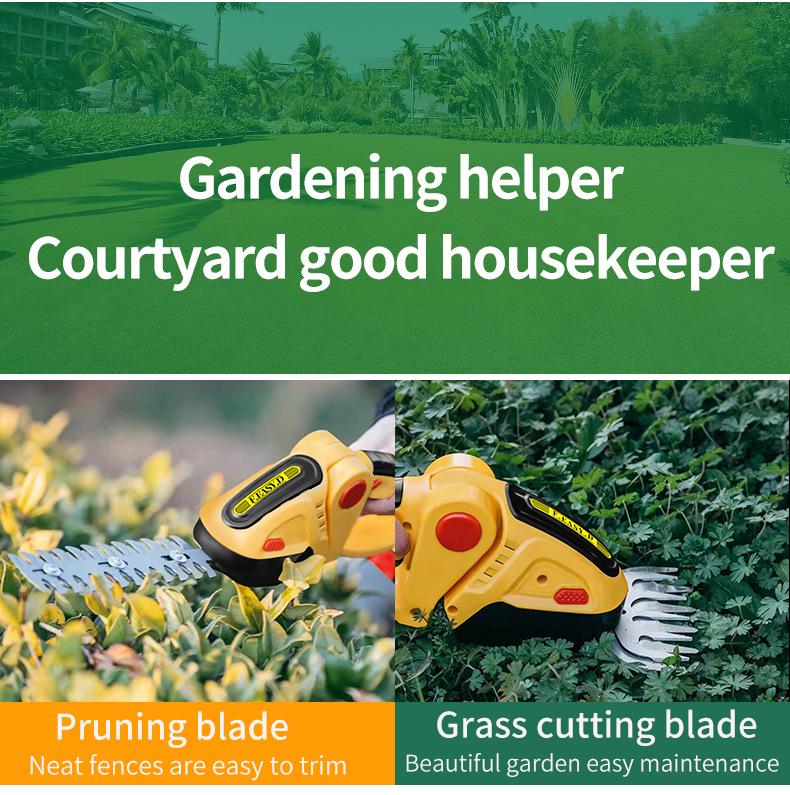 Rechargeable Dual-Purpose Electric Hedge Trimmer and Pruner - One-Handed Lawn & Garden Tool