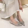 Rhinestone Square Buckle Small Inner Height Increase Single Shoes Women's Slope Heel Pointed Head Flat Wedding Shoes Xiuhe Bridesmaid Shoes
