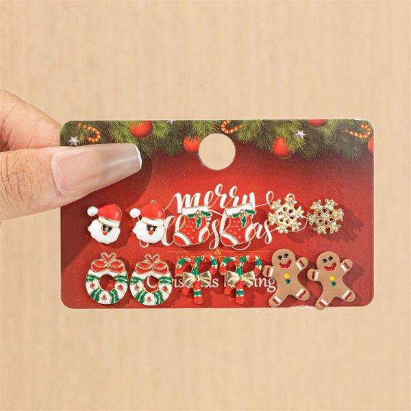 5 Pairs/Set Christmas Ear Clip Earrings For Women Zircon Xmas Tree Santa Claus Snowflake Ear Bone Clip Earring Party Jewelry