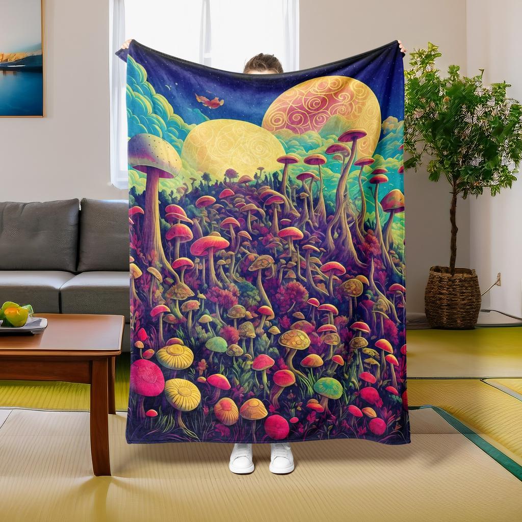 1PC Throw Fantasy Mushroom Flannel Blanket Forest Mushroom arts Bohemia style Soft thin Blankets for Home Car Camping Nap Picnic