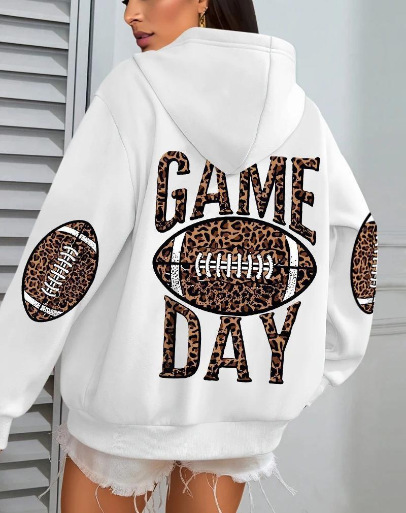 Sudadera de Rugby Holgada con Estampado de Leopardo y Bolsillos para Mujer