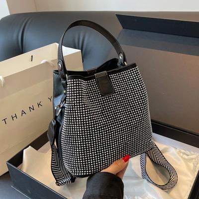 2024 Spring and Autumn New Diamond Handbag Large Capacity Suction Closed Double Layer Bucket Bag Single Shoulder Crossbody Bag Women's Bag