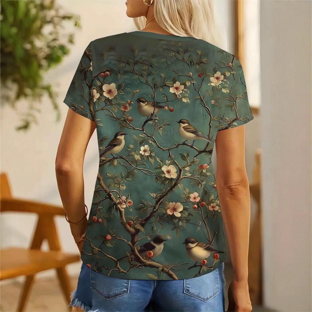 2025 Summer Short-sleeved Women's T-shirt 3D Digital Printing European and American Women's T-shirt Top