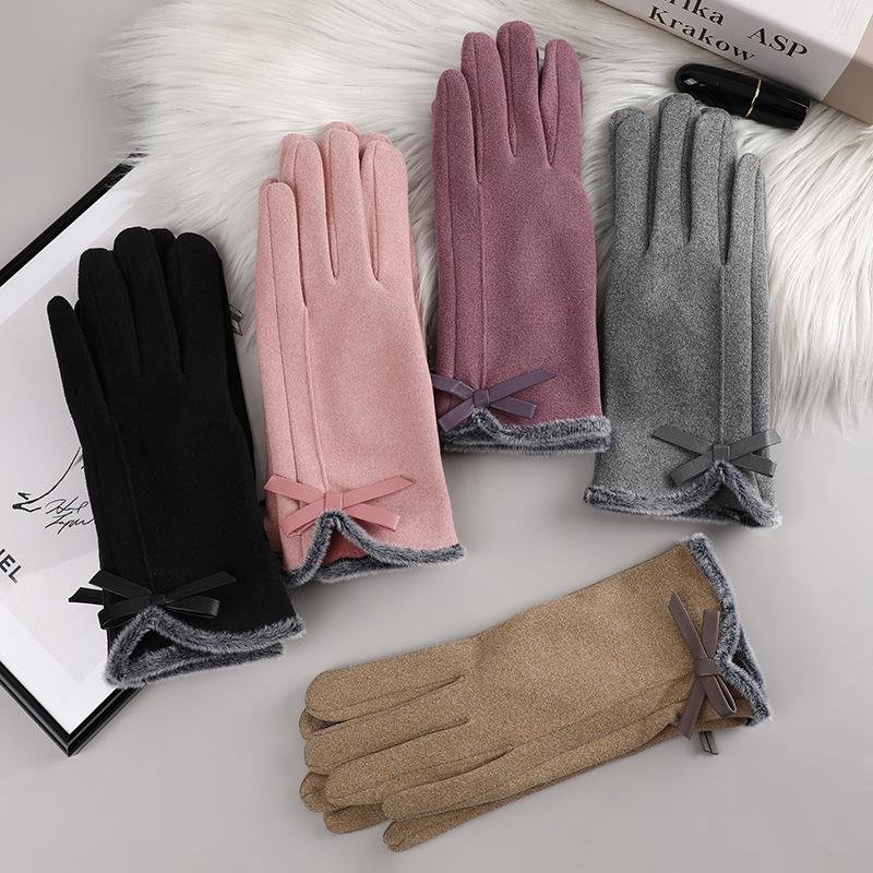 Winter women's gloves with touch screen for driving and cycling, thickened fleece for warmth and warmth, Korean version gentle