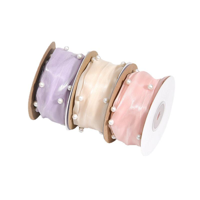 Pearl Hibiscus Satin Fresh Flower Cake Bow Hairpin with Flowing Color Ribbon