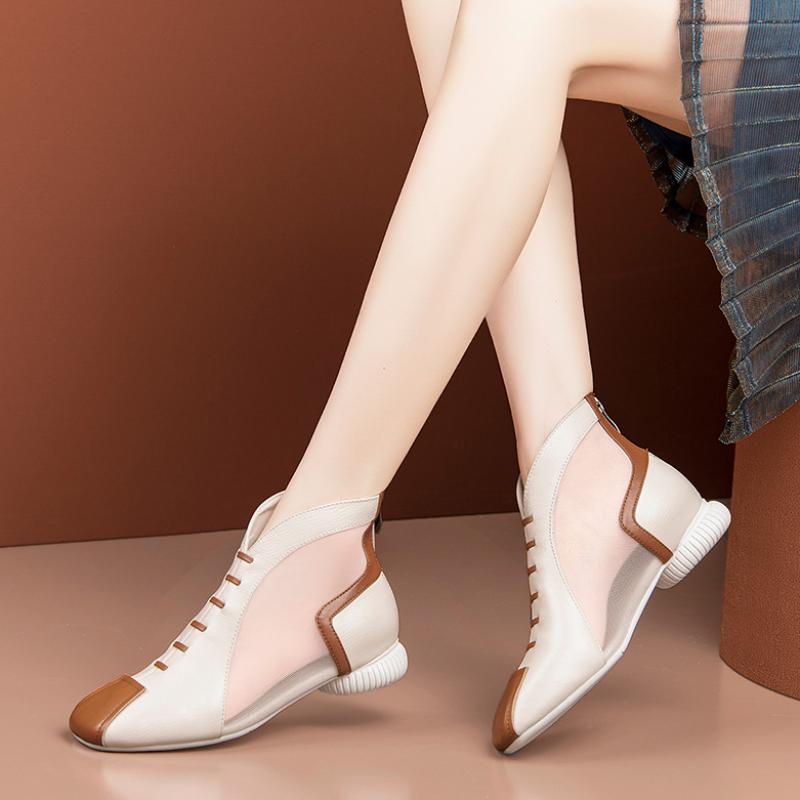 Fashion Design Short Boots 2024 Summer New Mesh Breathable Women's Leather Boots Versatile Casual Comfortable Women's Shoes