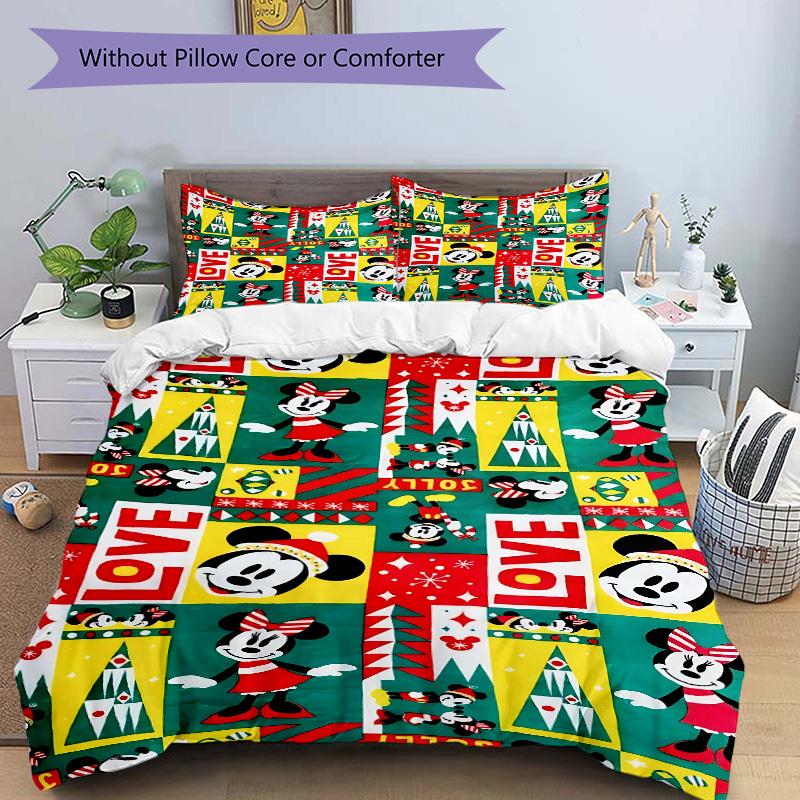3pcs Mickey, Minnie Printed Bedding Set, Breathable And Soft, Machine Washable, Christmas Gift, Suitable for Bedroom Decoration, 072
