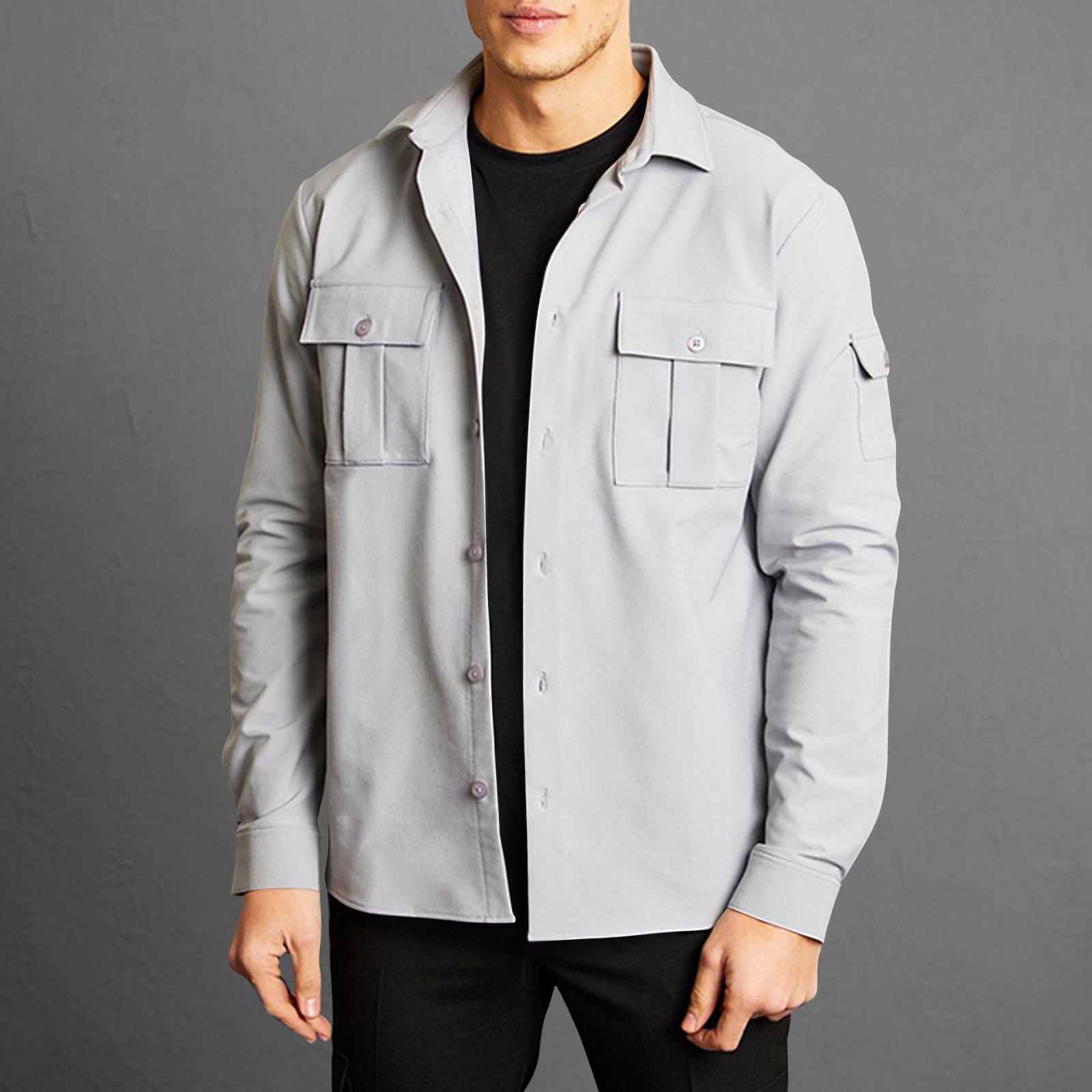 Мужская однотонная рубашка с лацканами и длинными рукавами Мужская повседневная модная рубашка с длинными рукавами L