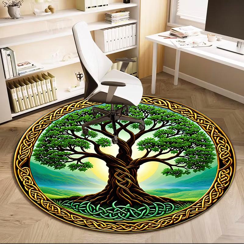 1Pc Celtic Tree of Life theme Printed circular carpet, home door mat, outdoor travel protection carpet A16