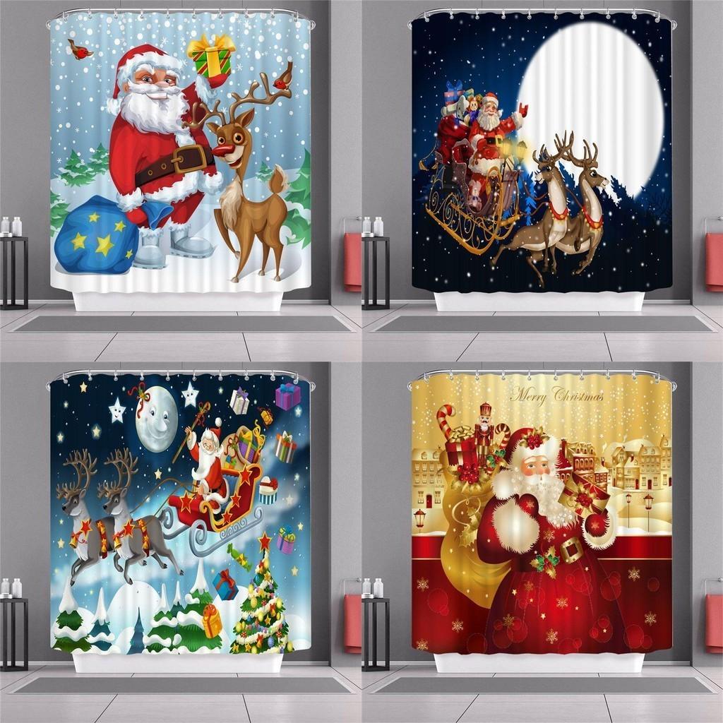Santa Claus Christmas Shower Curtain With Hooks Waterproof And Durable