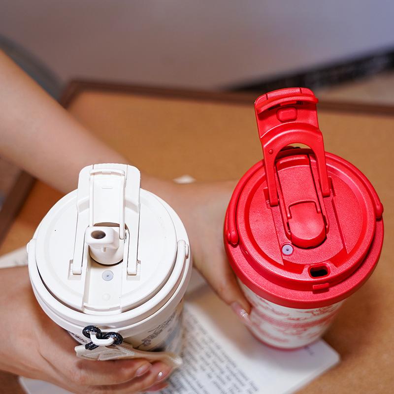 New High Appearance Level Accompanying Coffee Cup Lily of The Valley Stainless Steel Thermos Cup Double Drink with Handle Portable Women's Water Cup