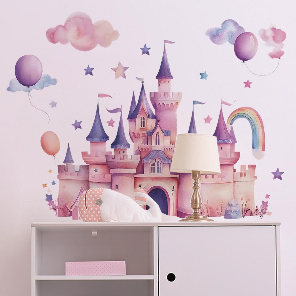 2 Pcs Cartoon Dream Castle Balloon Bedroom Living Room Home Wall Background Beautification Decoration Wall Stickers