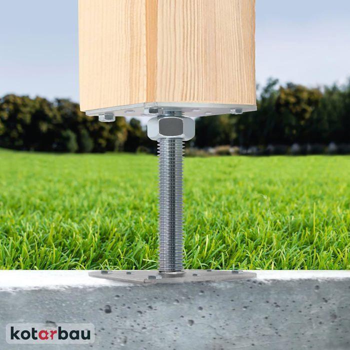 Support de poteau - set de 2 pied de poteau galvanisé et réglable - pour bois - filetage M24 mm - 160 x 160 x 250 mm - KOTARBAU