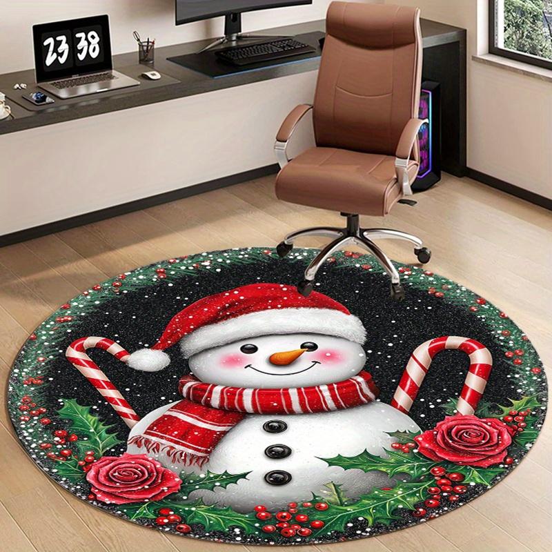 1pc Cute Snowman Christmas Round Rug - Non-slip, Fade-resistant Polyester Floor Mat for Living Room, Bedroom
