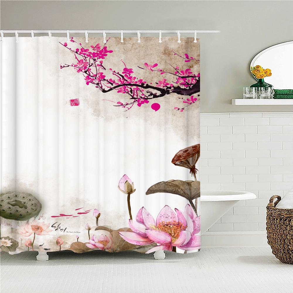 3D Colorful Flowers Leaves Birds Printing Bathroom Waterproof Shower Curtain with Hooks Home Decoration Polyester Bath Curtains