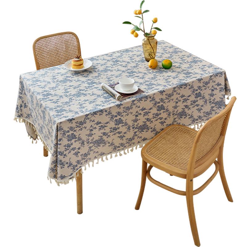 Pastoral Canvas Tablecloth with Tassel Lace
