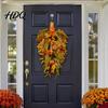 Autumn Door Swag Artificial Fall Teardrop Swag, Faux Pumpkins Berries Pinecones Leaves Easy Hanging Harvest Wreath for Thanksgiving Front Wall