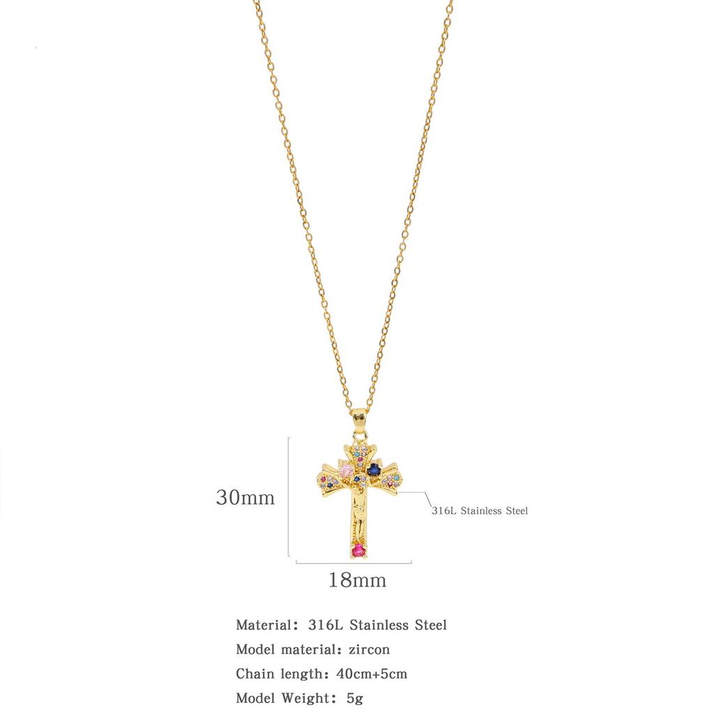 Micro-inlaid Zircon Pendant Copper Electroplated Cross Necklace Women's Titanium Steel Collarbone Chain Jewelry