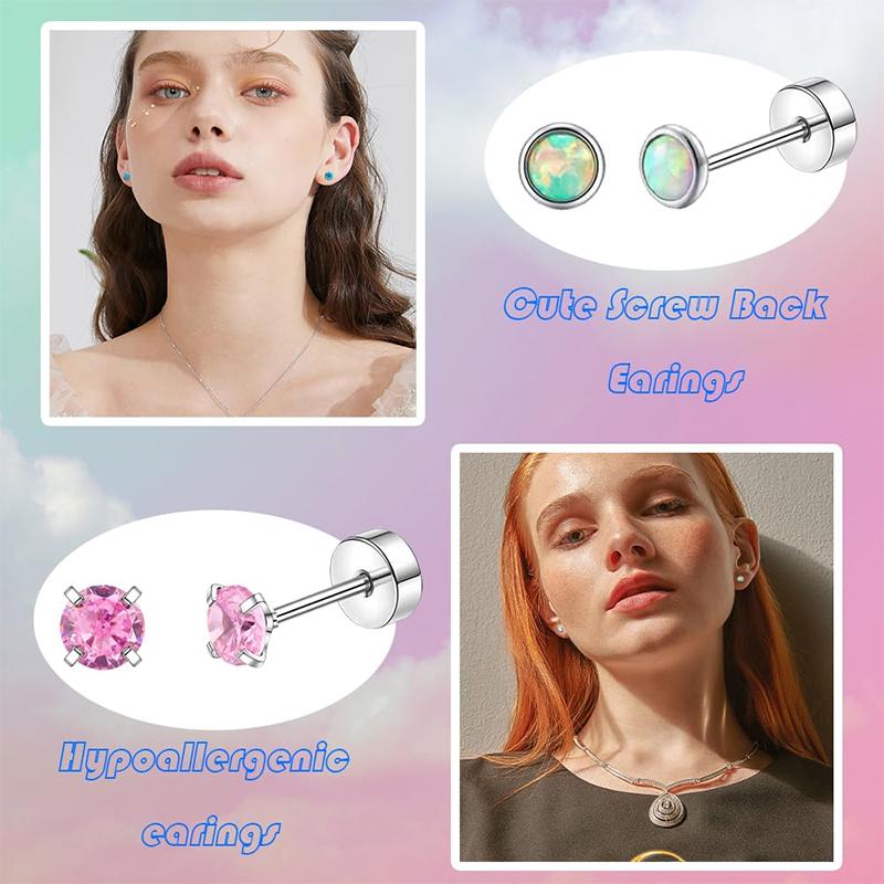 2PCS/Set Stainless Steel Heart Moon Earbone Stud Screw Ball Stud Earrings for Women Fashion Ear Tragus Cartilage Body Piercing