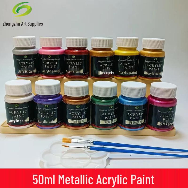 Zhongzhuo Pearlescent Metallic Acrylic Paint Set - 50ml, 12 Colors, EN71 Certified for Wall and Graffiti Art
