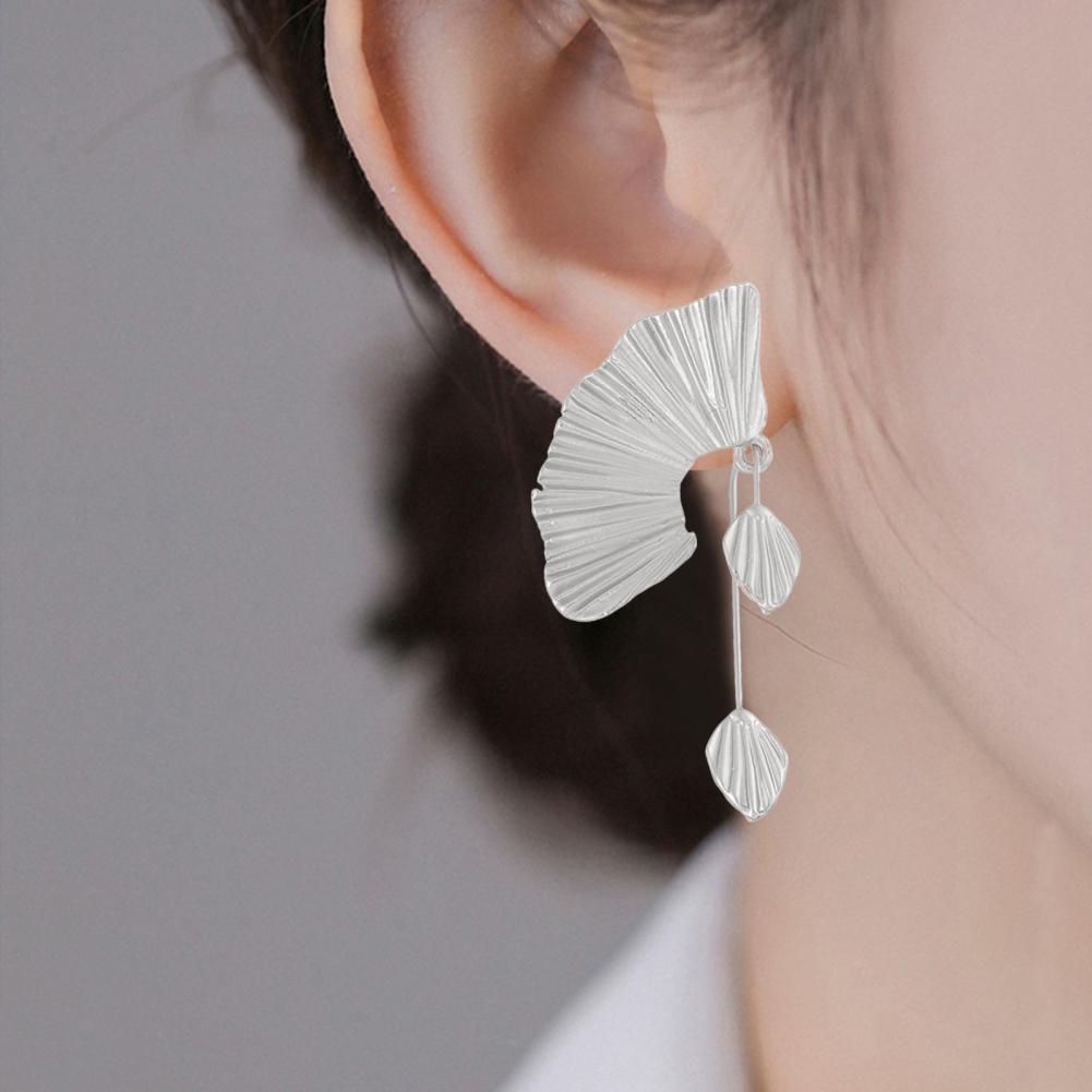Women Fashion Dangle Earrings Ginkgo Leaf Fan Shape Earrings Vintage Boho Textured Dangle Earrings Jewelry Gifts for Her
