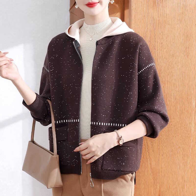 

Xuexi 2025 Women s Autumn Hooded Knit Zip Cardigan L