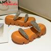 Fashion Aphixta 2025 New Summer Flat Platform Orange Slippers Women Sandals Luxury Crystals Shoes 5cm Chunky Sole Cool Slides