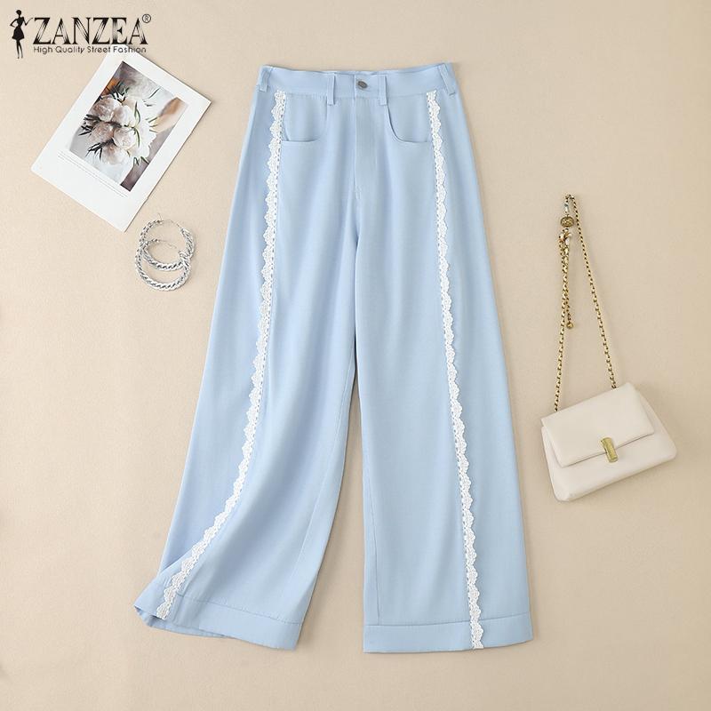 ZANZEA Women Casual Lace Patchwork Loose Straight Pants