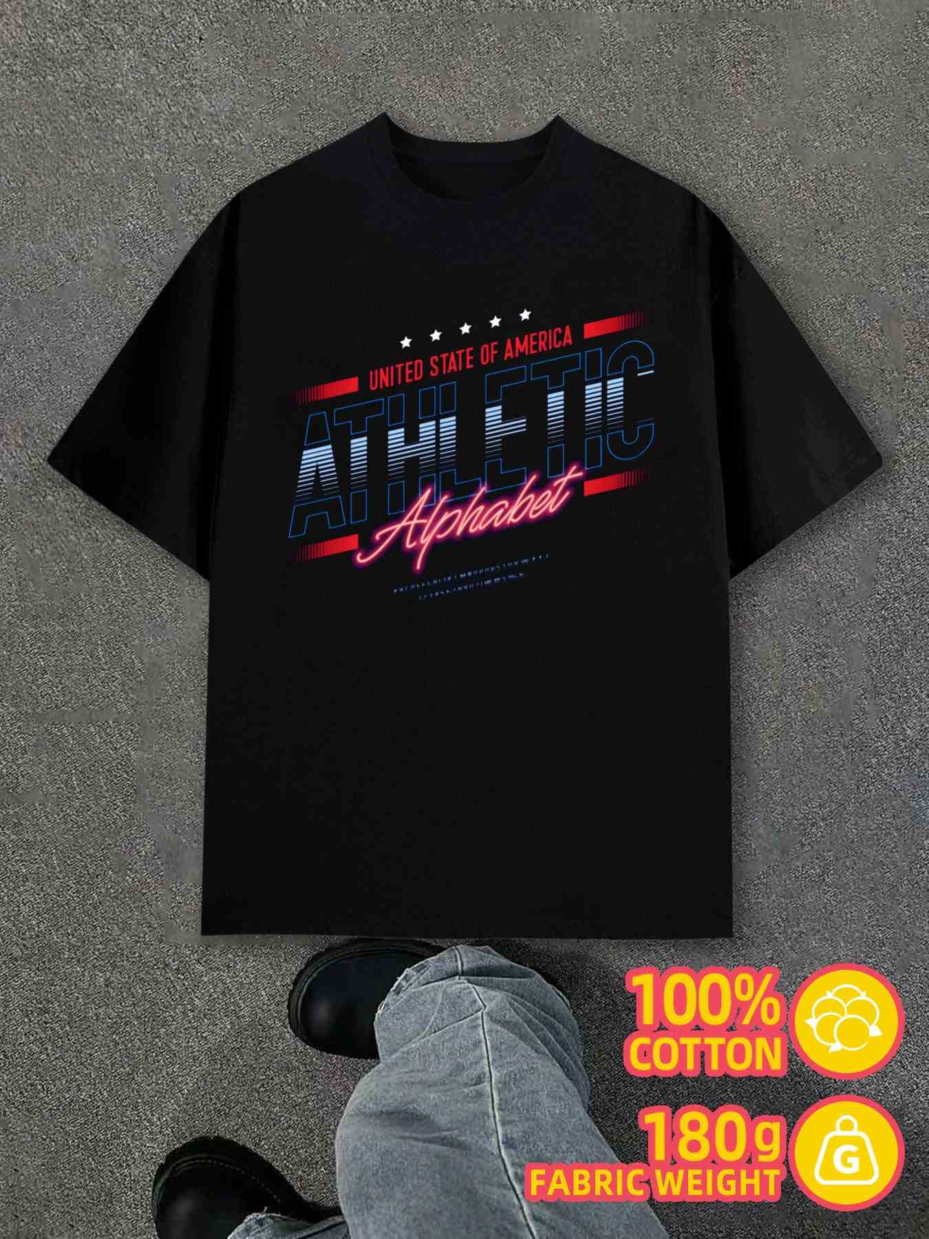 Men s T-Shirt Y2K USA Athletic Black 4XL
