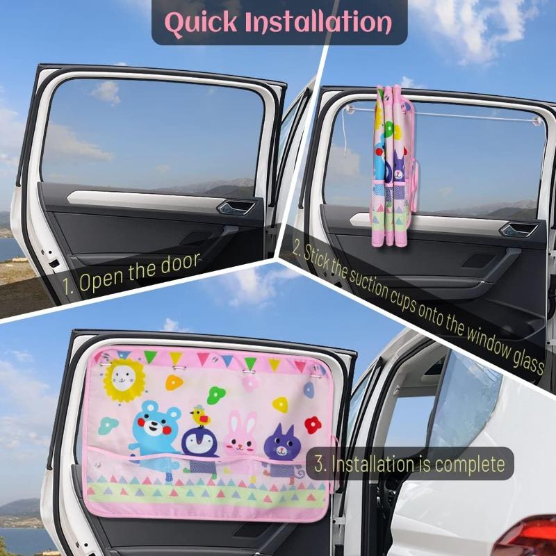 Tenda parasole per finestrino auto per bambini - Tenda parasole per finestrini auto con tasca portaoggetti in rete - Protezione dai riflessi solari e dai raggi UV
