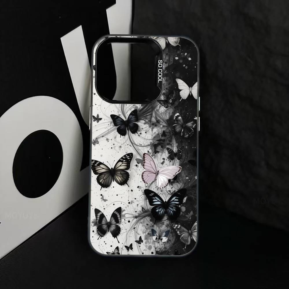 Dark Butterfly Series Phone Case For iPhone 17,16,15,14,13,12,11 Plus,Pro Max,XS,Colorful Silver Black Cover