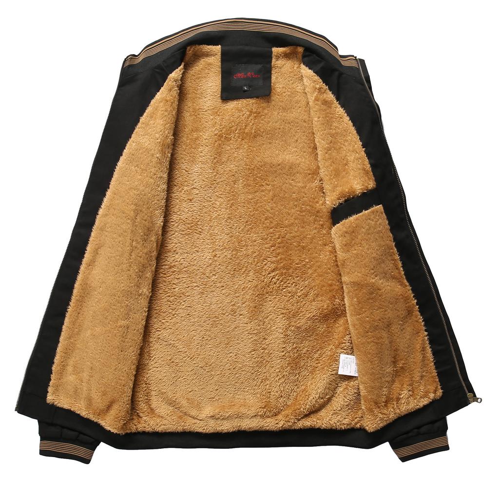 Washed Jacket Men's Autumn and Winter Men's Fleece Thickened Washed Cotton Jacket Casual Stand-Up Jacket