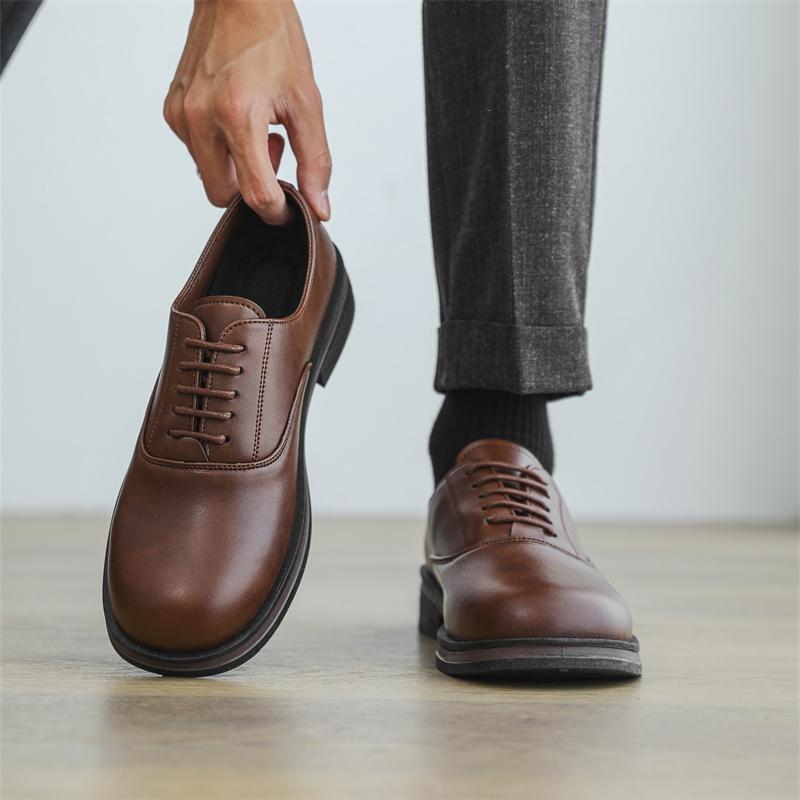 Fashion Lace-Up Men's Oxford Shoes Classic Casual Leather Walking Shoes for Men Outdoor Lace-Up Flats Comfortable Business Dress Shoes
