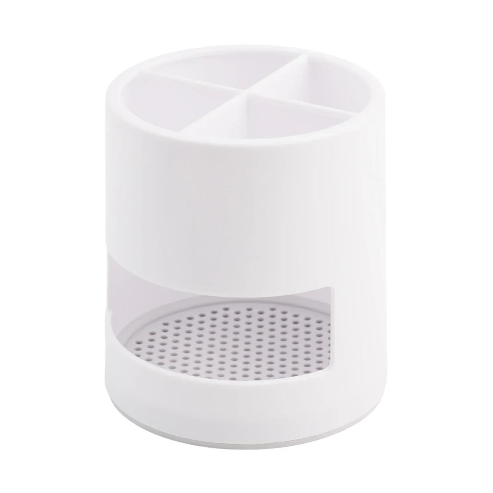 

White/Blue Toothbrush Holder Organizer with Drain Rack ABS Plastic Material 4 Compartments for Toothbrushes Toothpaste and More