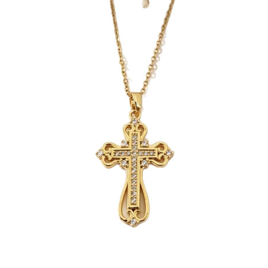 European Fashion Trend: Gold Plated Cross Necklace - Elegant, Luxurious Design