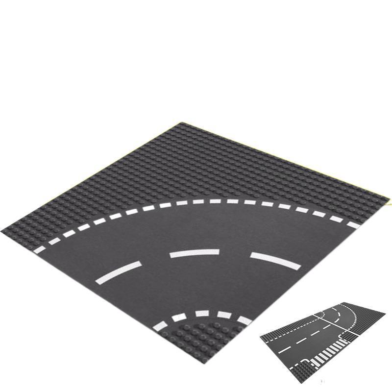 Street Scene 25x25CM Road Baseplate with Small Pegs - Single-Sided Race Track, Straight & Curved