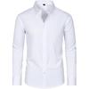 Men's Long Sleeve Solid Color Shirt, 4-Way Stretch, Natural Color Button, Slim Fit, Wrinkle Free, Business Casual Dress Shirt