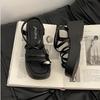 Stylish Retro Simple Strap Rhinestone Cover Toe Slope Heel Slippers Women's Summer Casual Thick Sole with Skirt Sandals